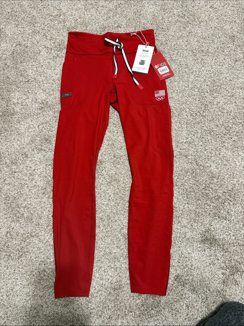 Figs Red Leggings with Drawstring Waist
